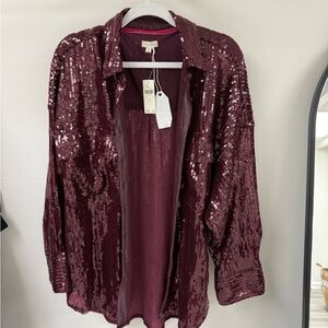 Pilcro Burgundy Sequin Button Down Shirt